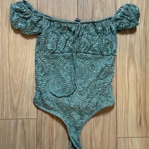 Streetwear Society Muted Green Lace Off the Shoulder Bodysuit TBD F